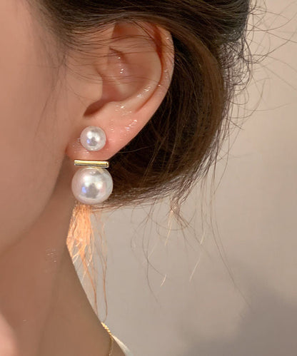 White Copper Overgild Pearl Stud Earrings