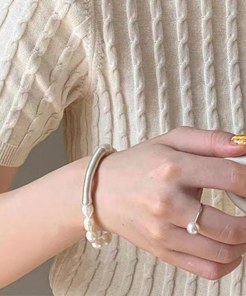 Diy White Sterling Silver Pearl Bracelet