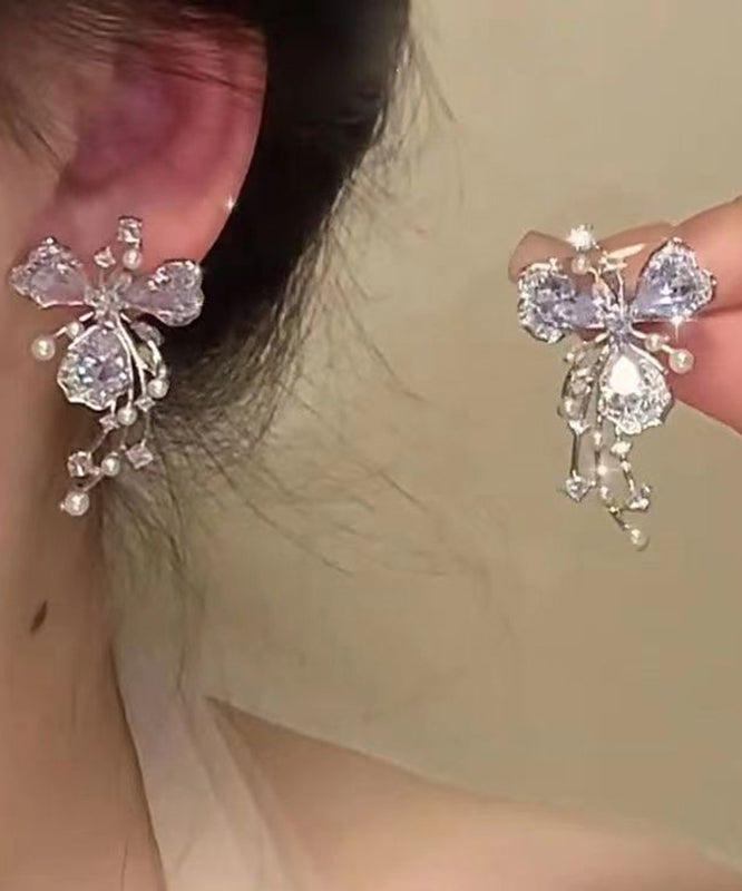 Silk Copper Zircon Pearl Stud Earrings