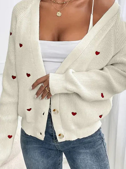 Heart Embroidery V-neck Knit Cardigan