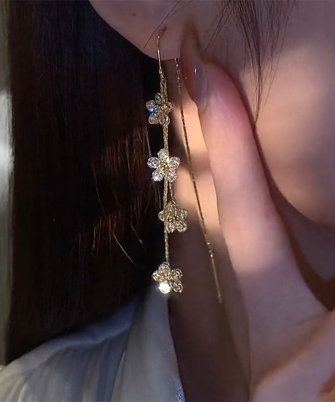 Gold Copper Overgild Zircon Tassel Drop Earrings