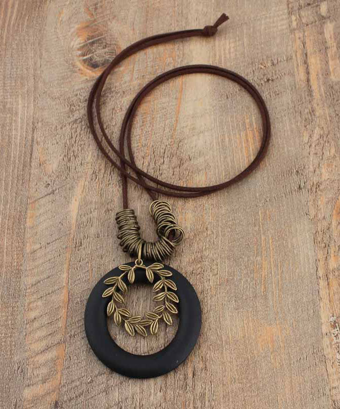 Olive Peach Wood Pendant Necklace