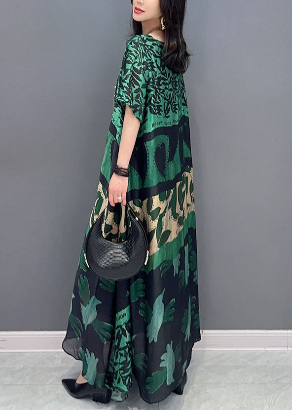 Black Texture O Neck Pockets Print Patchwork Silk Long Dresses Summer Tt1032