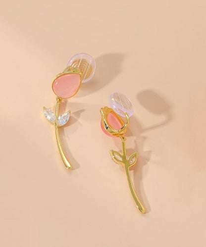 Copper Overgild Cat's Eye Stone Tulip Drop Earrings