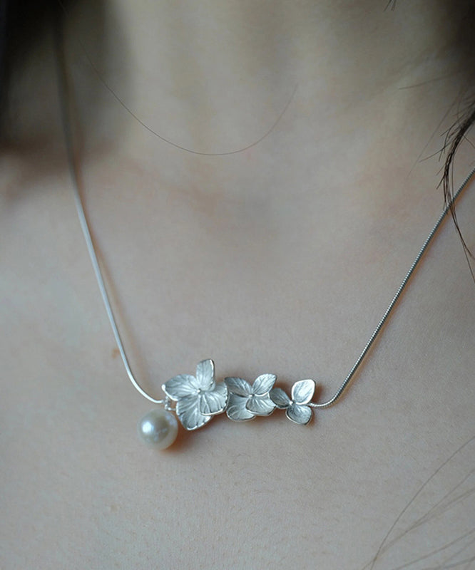 Classy White Sterling Silver Pearl Necklace