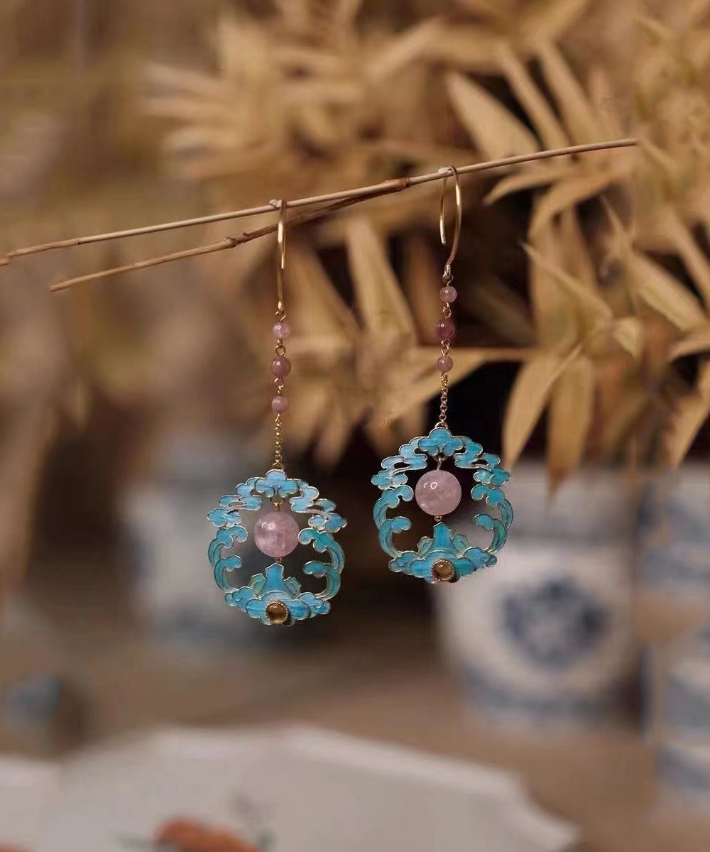 Pink Sterling Silver Overgild Coloured Glaze Enamel Drop Earrings