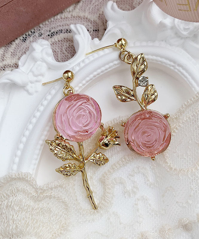 Diy Pink Overgild Acrylic Asymmeticar Drop Earrings