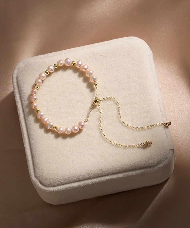 Handmade Original Design Pink Pearl 14k Gold Bracelet