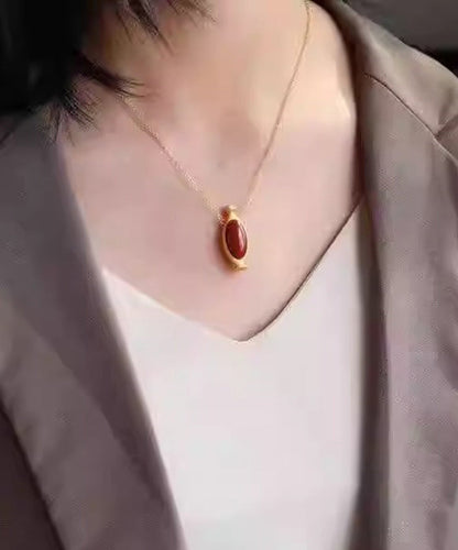 Red Sterling Silver Overgild Agate Pendant Necklace