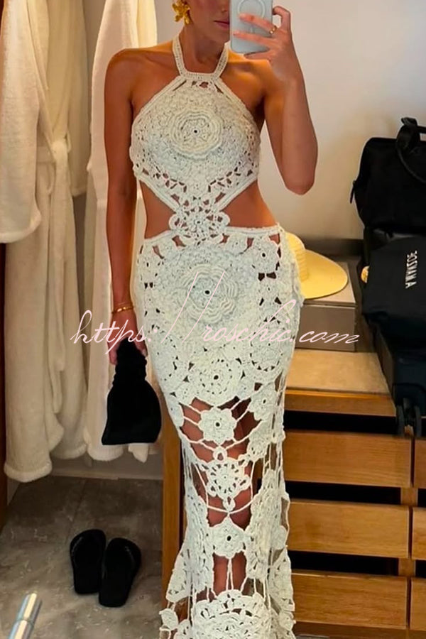 Halterneck Strapless Backless Knitted Holiday Maxi Dress