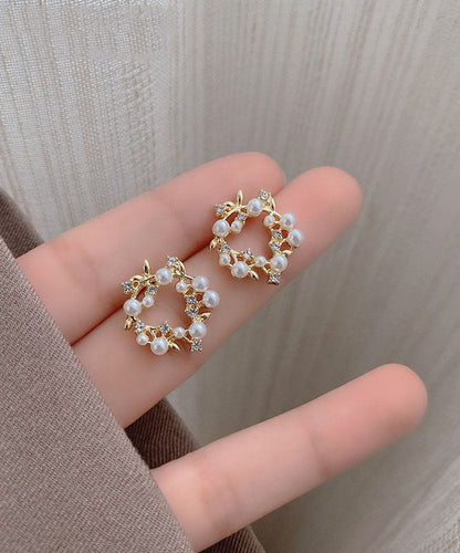 Gold Sterling Silver Overgild Pearl Hoop Earrings