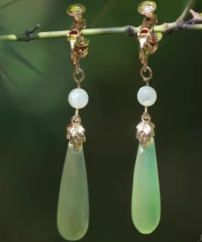 Green Sterling Silver Alloy Pearl Drop Earrings