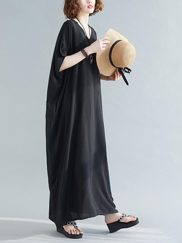 9 Colors Loose Color V-neck Maxi Dress