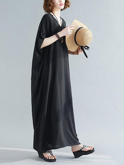 9 Colors Loose Color V-neck Maxi Dress