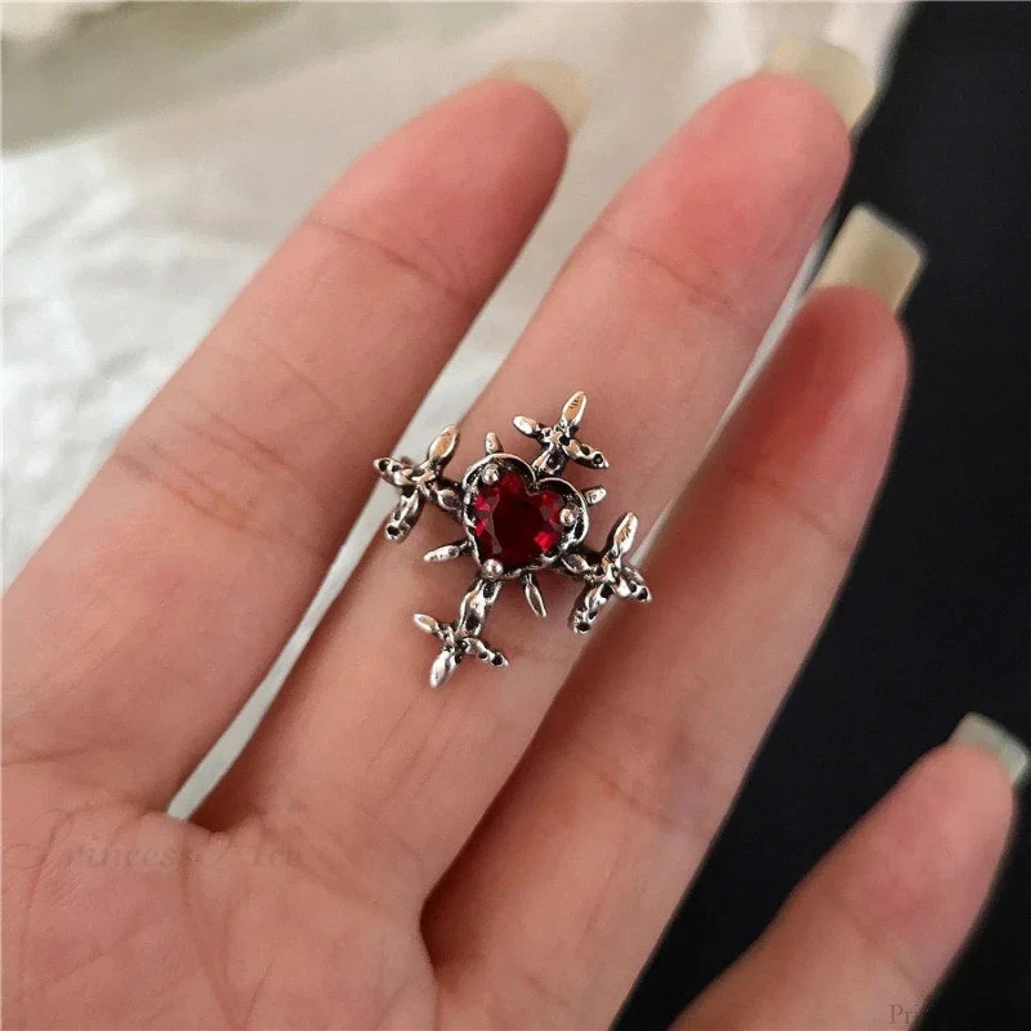 Dark Rebel Crimson Gem Cross Ring
