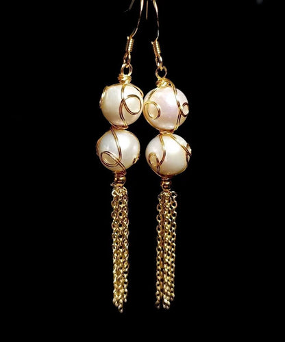 Pearl Tassel 14k Gold Drop Earrings