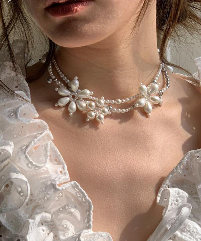Original Design White Alloy Pearl Beading Pendant Necklace