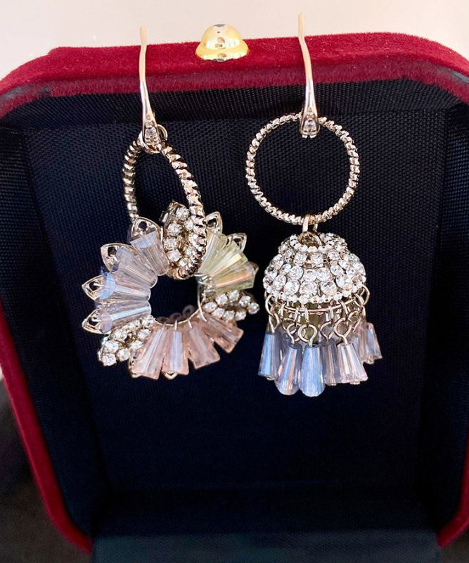 Gold Copper Zircon Asymmetrical Crystal Bell Drop Earrings