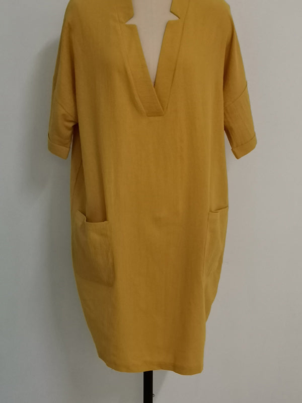A-line High Waisted Pockets Color Split-joint V-neck Mini Dresses