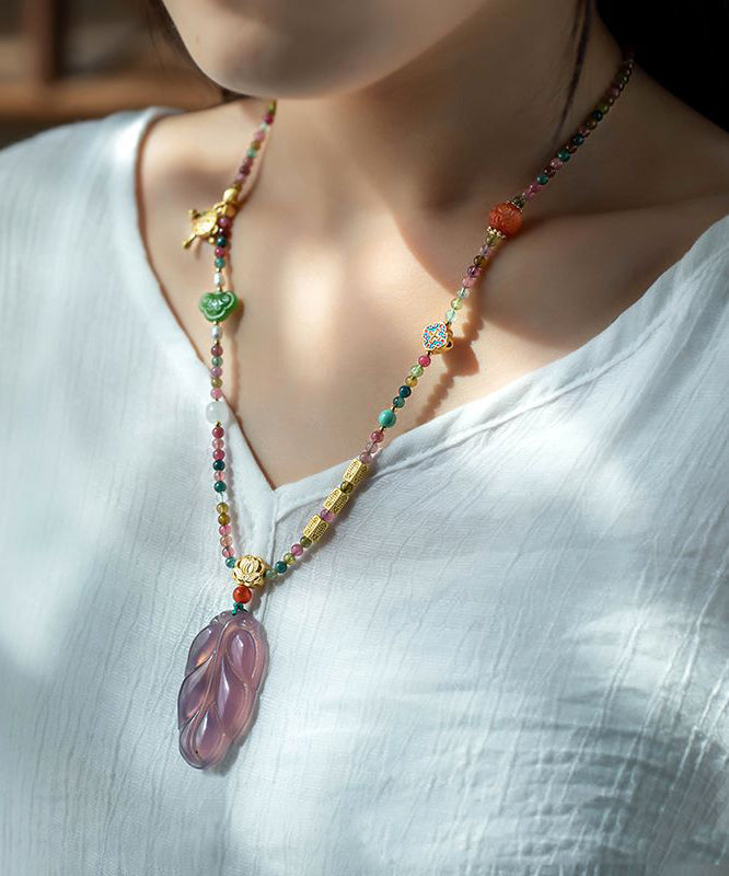 Multicolour Hand Woven Beading Jade Tassel Pendant Necklace