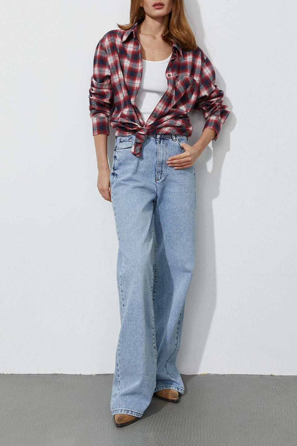 Cotton Plaid Oversized Shirt Blouse