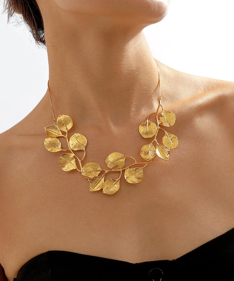 Gold Metal Alloy Leaves Princess Necklace