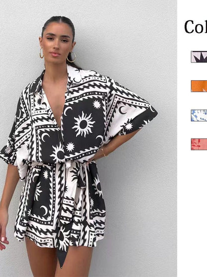 Loose Printed Summer Romper With Belt
