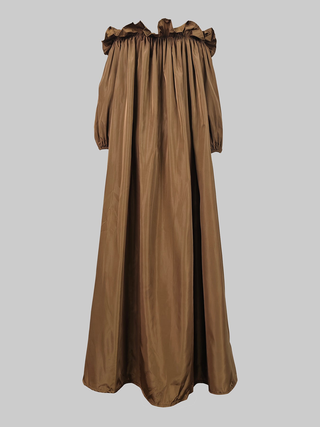 Loose Puff Sleeves Falbala Pleated Color Off-the-shoulder Maxi Dresses