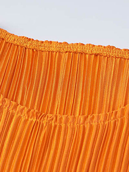Long Sleeves Skinny Pleated Color Split-joint Round-neck Maxi Dresses