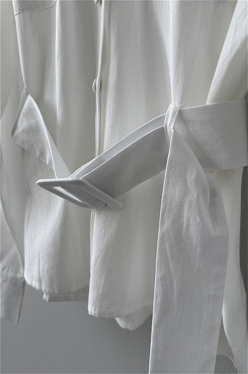 Waist Cinched Belted Long Sleeve Blouse