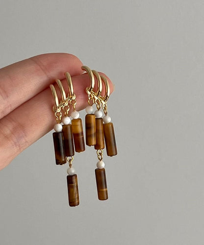 Brown Sterling Silver Wind Chime Tassel Drop Earrings
