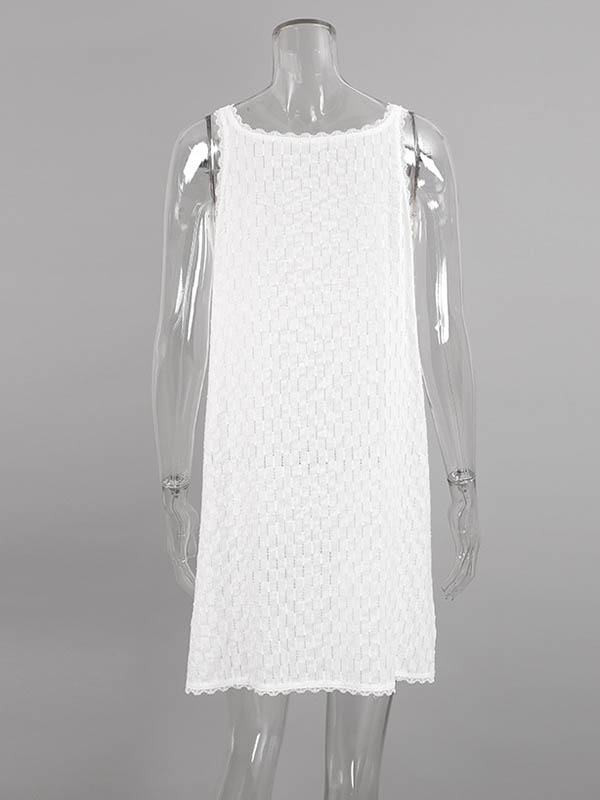 Loose Sleeveless Color Split-side Tied V-neck Mini Dresses