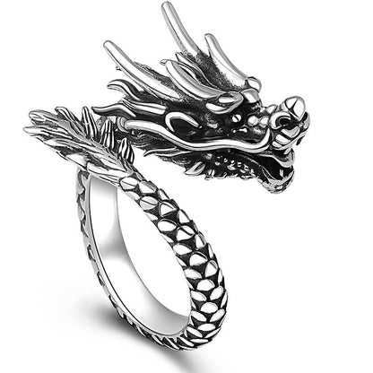 Buddha Stones 990 Sterling Silver Dragon Design Luck Protection Strength Adjustable Ring