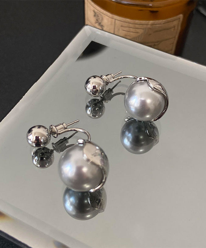New Grey Sterling Silver Pearl Stud Earrings