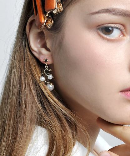 White Copper Overgild Spiral Pearl Drop Earrings