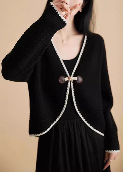 Beige V Neck Woolen Knit Cardigan Fall Qc049