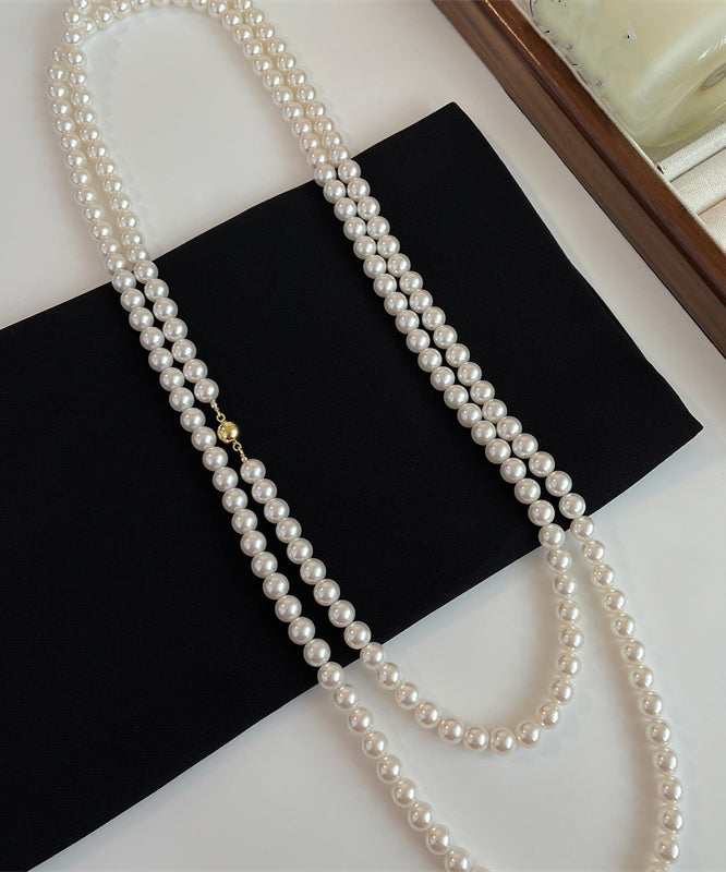 White Alloy Pearl Beading Gratuated Bead Necklace