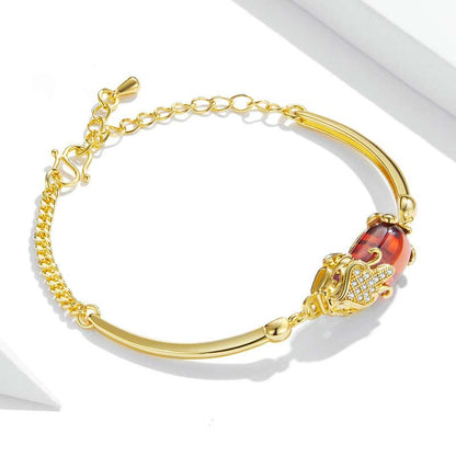 Fengshui Golden Red Agate Pixiu Wealth Luck Bracelet