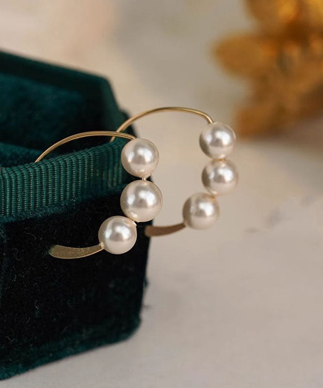 Gold Sterling Silver Overgild Pearl Hoop Earrings
