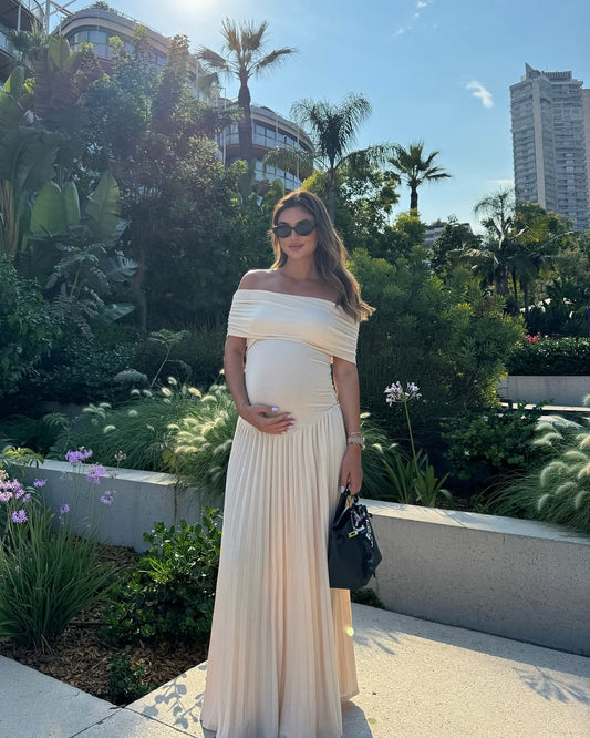 Kamara | Maternity Off Shoulder Pleated Maxi Dress