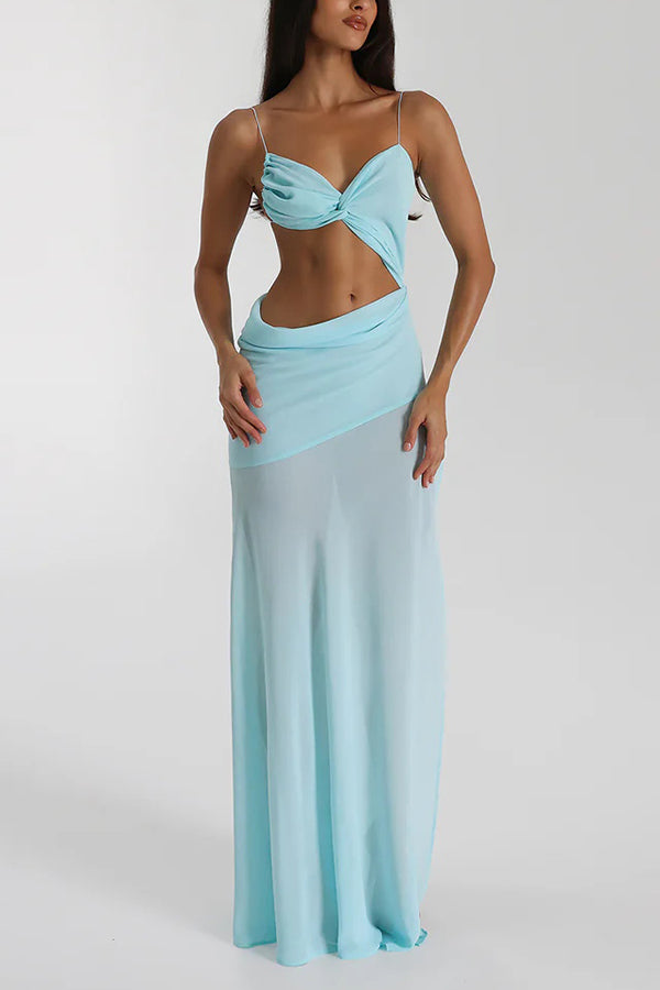 Halter Waist-baring Backless Lace-up High-slit Maxi Dress