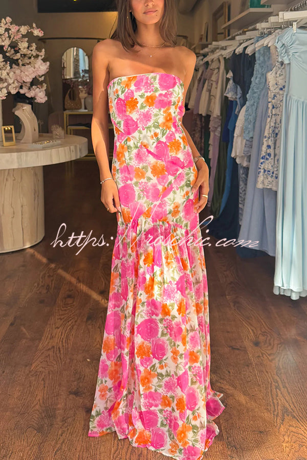 Print Strapless Fitted Slit Maxi Dress
