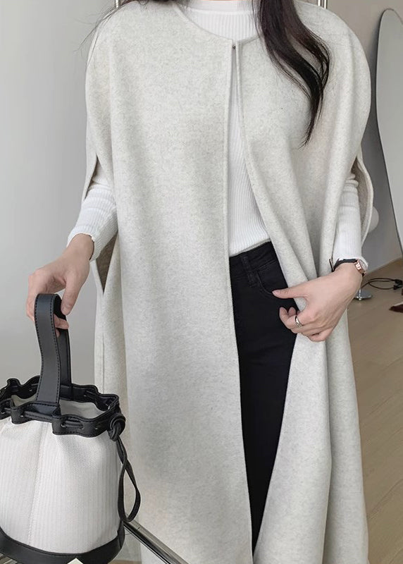 Oversized Pockets Sleeveless Woolen Coats Black