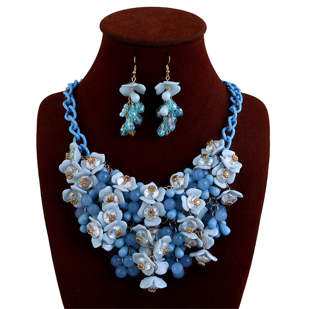 Characteristic Colorful Flower Necklace Earrings Jewelry Set Gift Lady