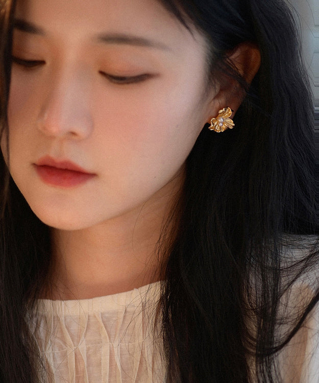 Fine Gold Pearl 14k Gold Stud Earrings