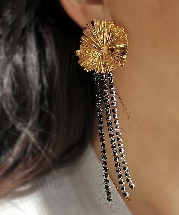 Stylish Golg Overgild Zircon Tassel Drop Earrings