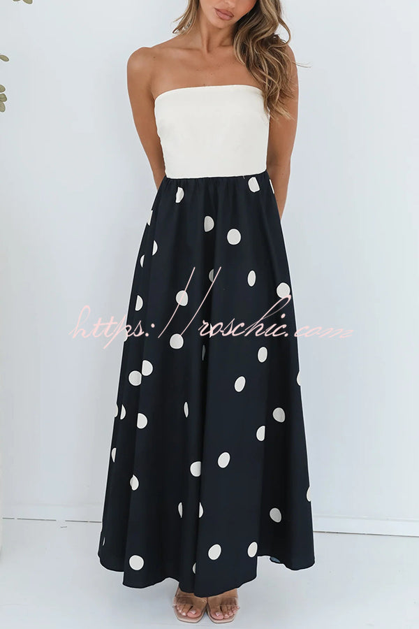 Polka Dot Print Tube Top Spliced Maxi Dress