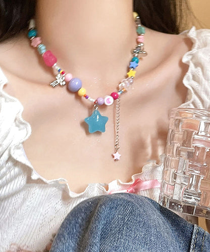 Rainbow Copper Resin Beads Love Tassel Pendant Necklace