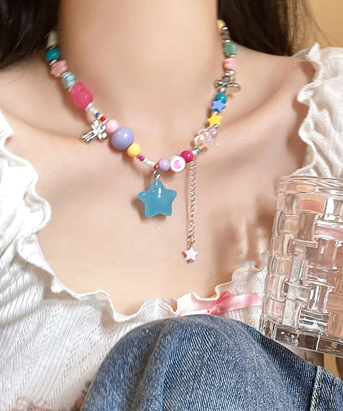 Rainbow Copper Resin Beads Love Tassel Pendant Necklace
