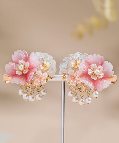 Style Pink Copper Overgild Pearl Resin Tassel a Pair Hairpin